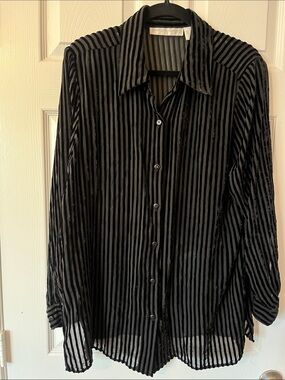 Jessica Holbrook Sheer Black Velvet-Striped Women's blouse